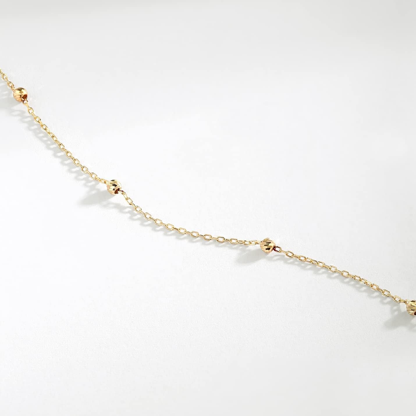 Station Bracelet in 14K Solid Gold | Bead Station Chain Bracelet for Women | 14K Real Gold Bead Thin Chain Bracelet | Link Bracelet, Adjustable, 6+1 Inch